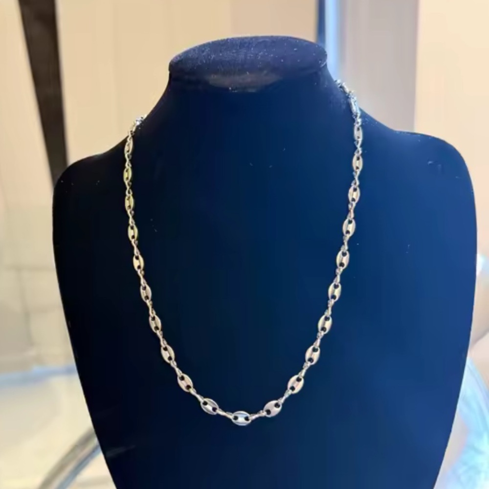 Silver Chain Link Coffee Bean Beaded Vintage Style Necklace Brand New - Picture 2 of 3